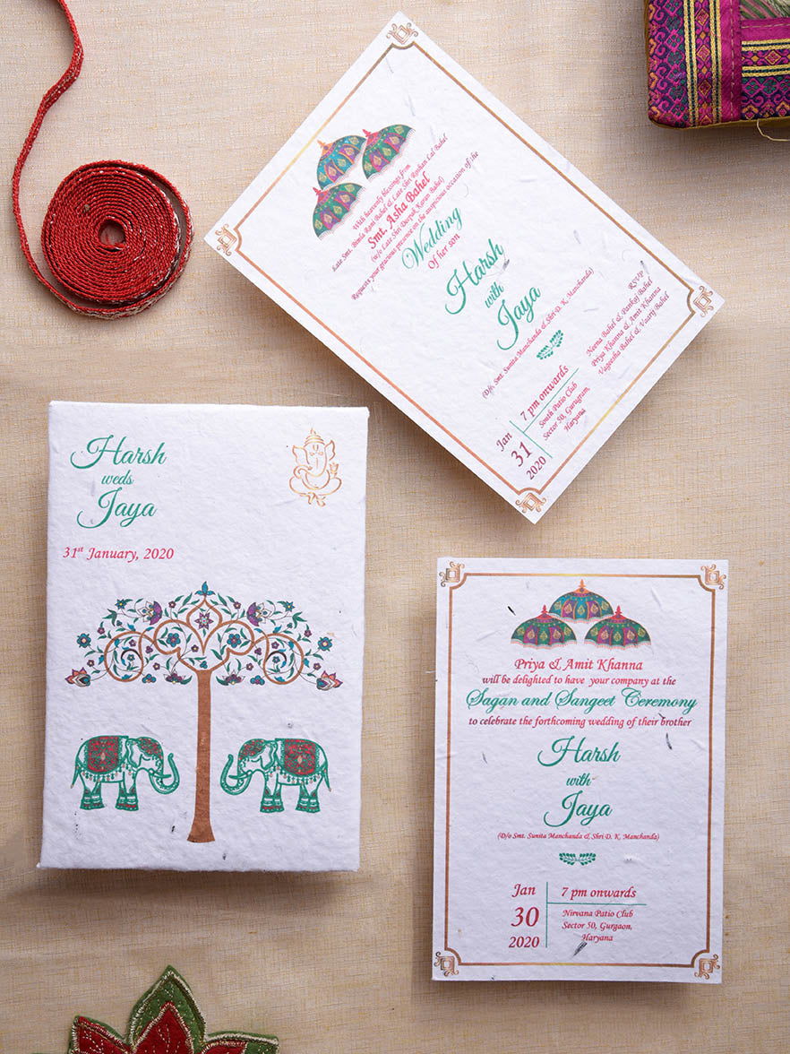 Ellie Parasols plantable seed paper wedding card, digital e-invite