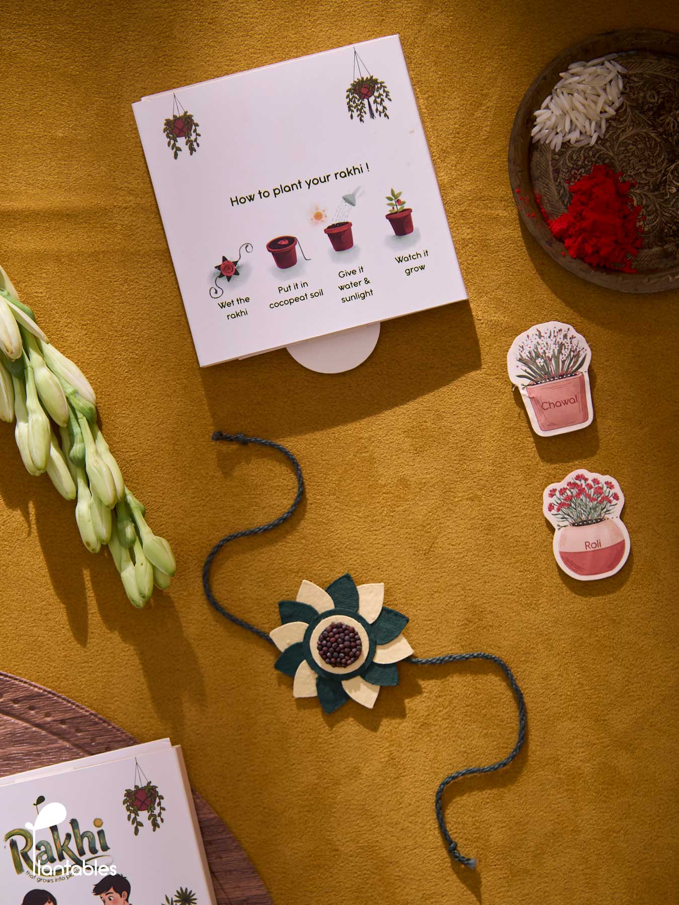 Whorlwind Rakhi, layered petal design in plantable seed paper