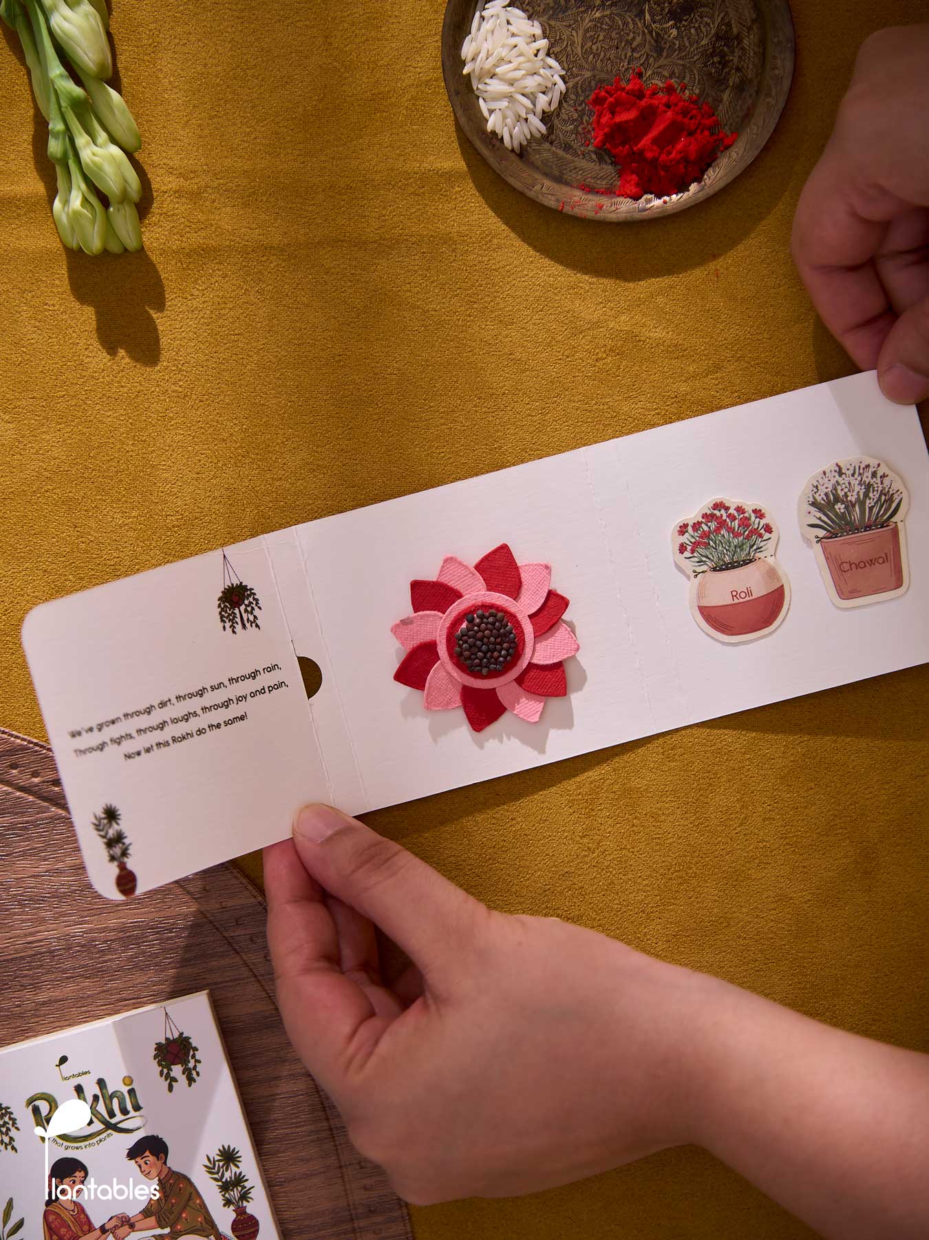 Whorlwind Rakhi, layered petal design in plantable seed paper