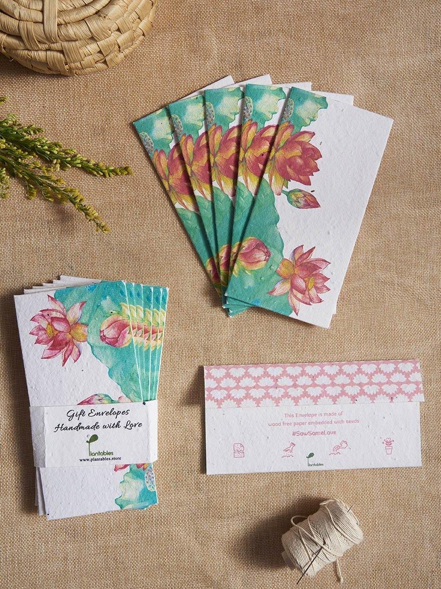 Seed paper  gift envelopes designed in a lotus theme