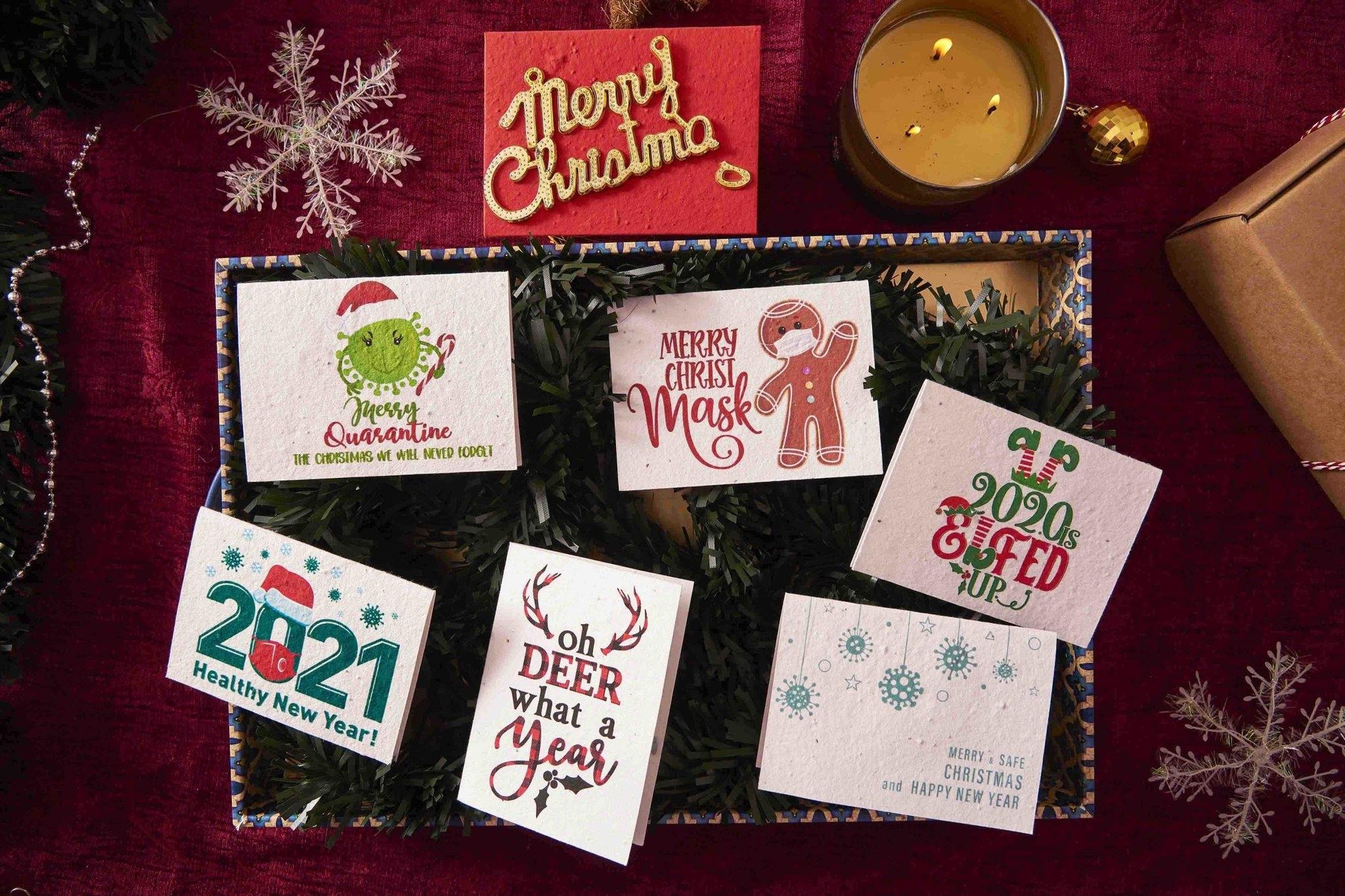 Beautiful Christmas greeting card sets designed with seed paper