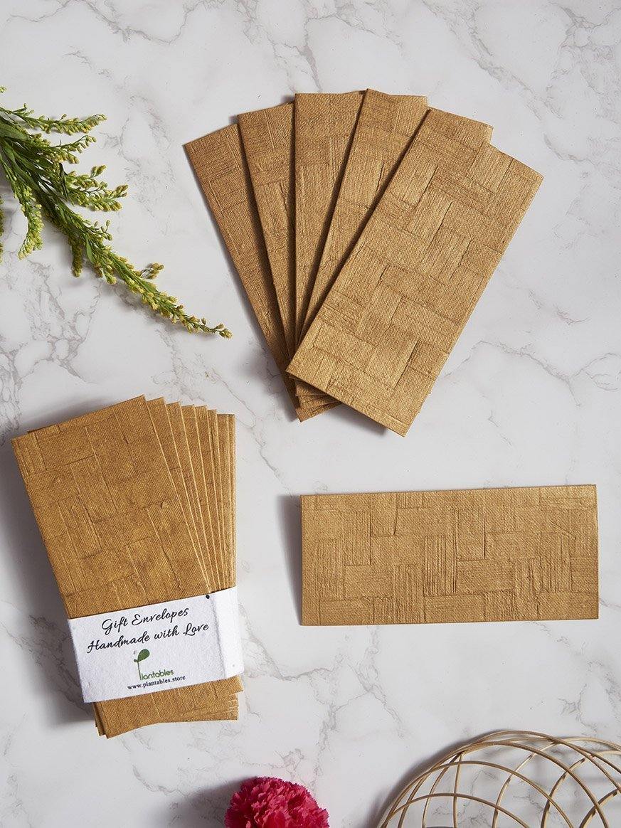 Golden Weave Handmade Paper Gift Envelopes (Set of 12) - Plantables
